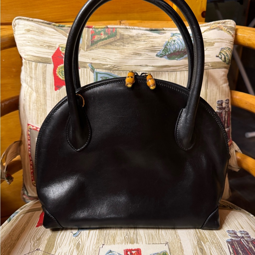 Gucci Black Leather Zip Around Dome